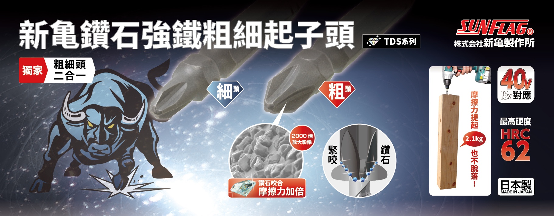 Sunfiag新龜-TDS-鑽石強鐵粗細起子頭